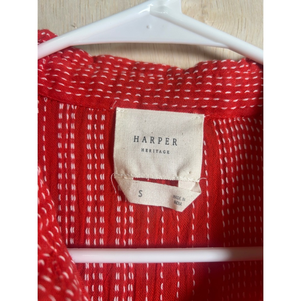 Harper Heritage Tie Front Shirt Womens Small Red Excellent Dash Stripe Boho Top - Picture 4 of 11